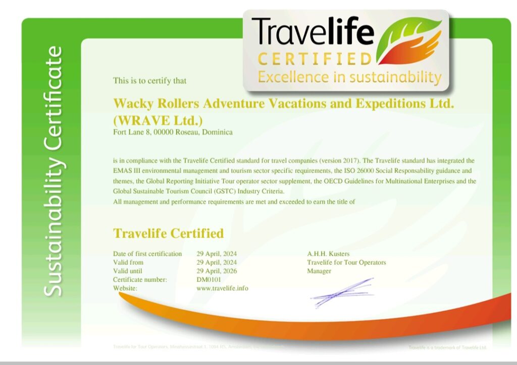 Travelife Certified sustainability award for Wacky Rollers Adventure Vacations and Expeditions Ltd. (WRAVE Ltd.)