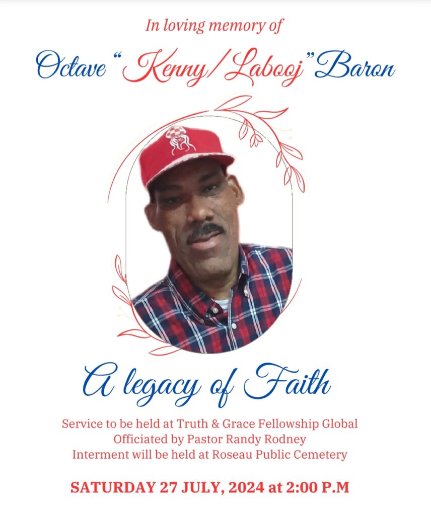 Death Announcement of 57-year-old Octave Baron better known as “Kenny” and “Labooj” from Fond St Jean who resided at Point Mitchel