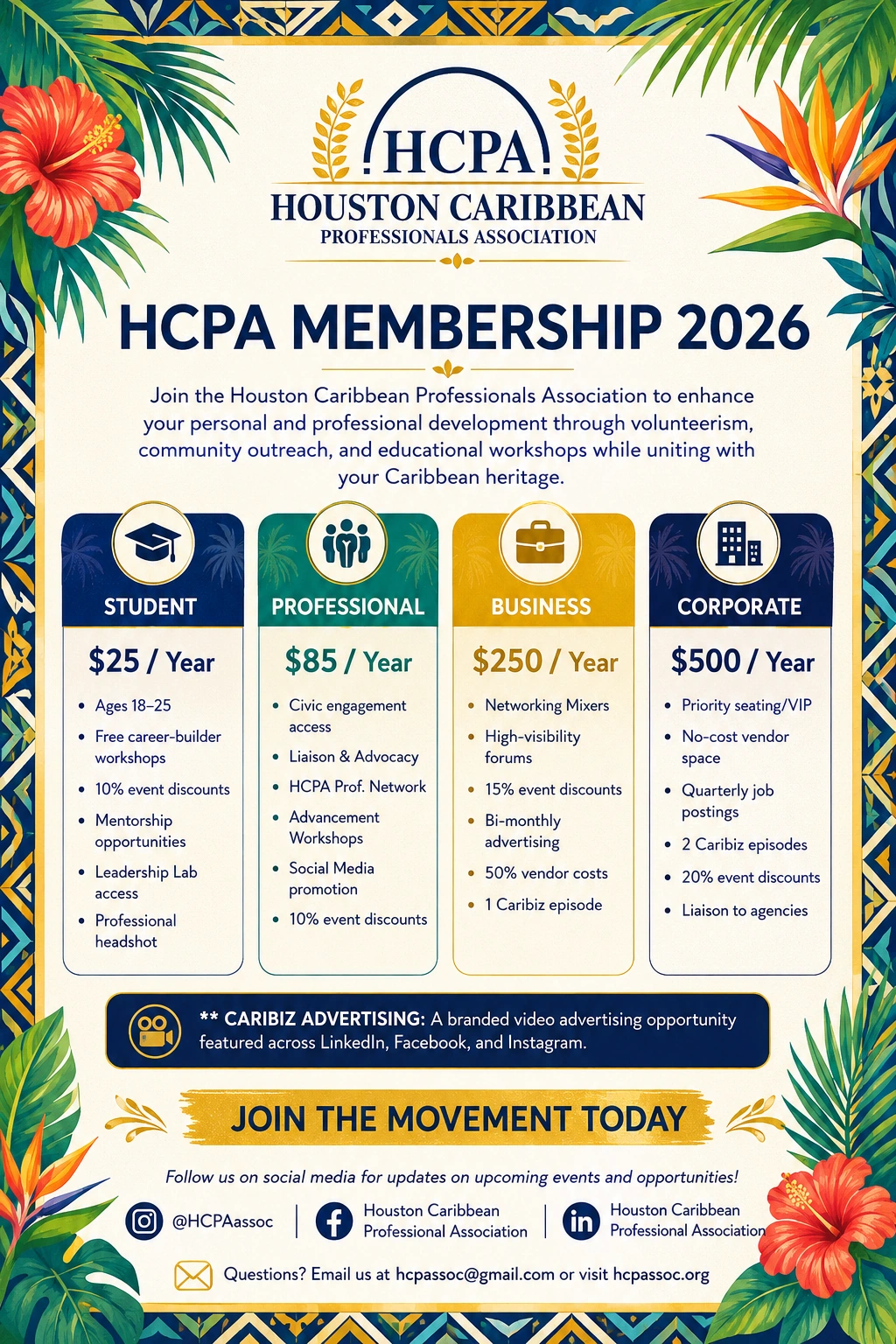 Official 2026 HCPA Membership Tiers